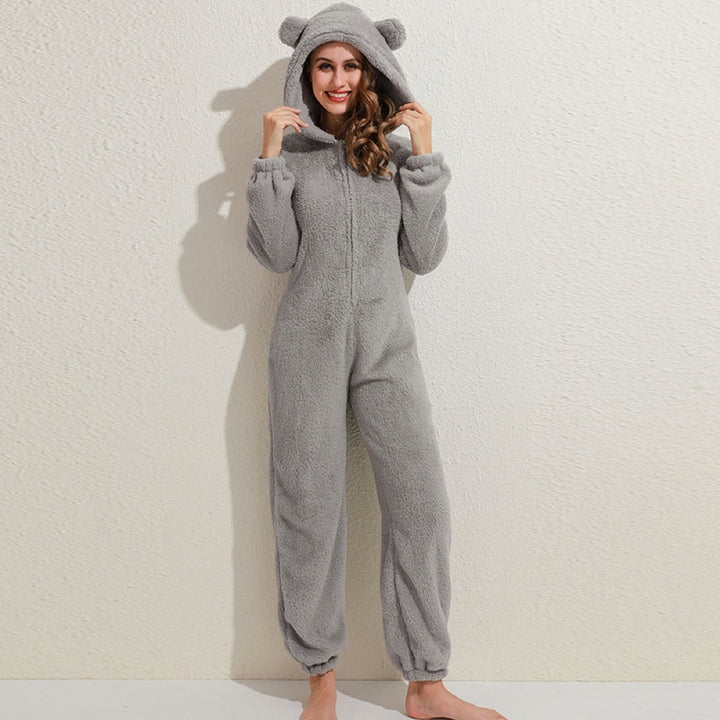 Super Soft Fleece Onesie with Bear Ears - BearHug-Gray-S-Nora Luxe