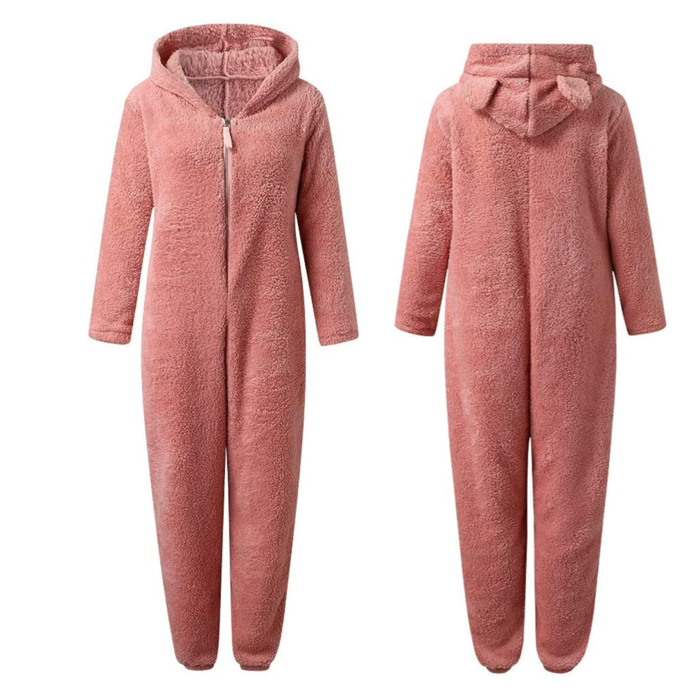 Super Soft Fleece Onesie with Bear Ears - BearHug-Pink-S-Nora Luxe