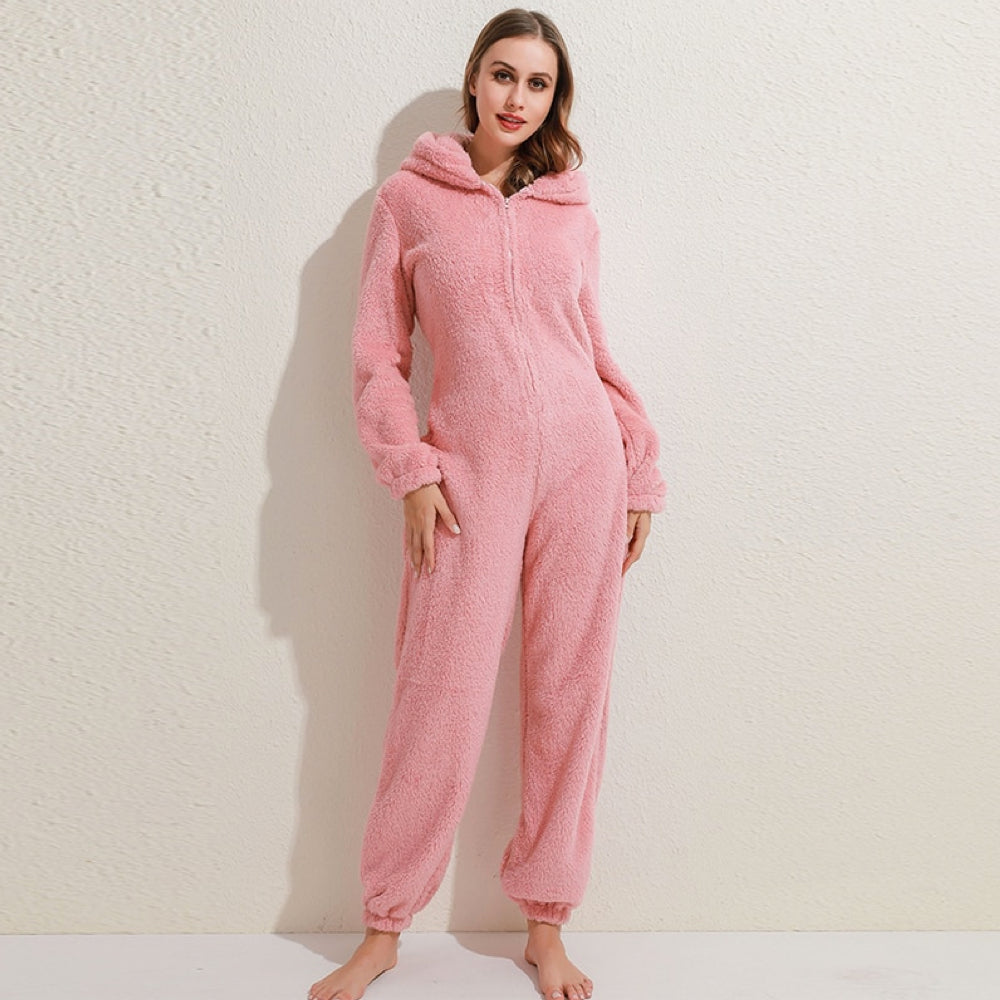 Super Soft Fleece Onesie with Bear Ears - BearHug-Pink-S-Nora Luxe