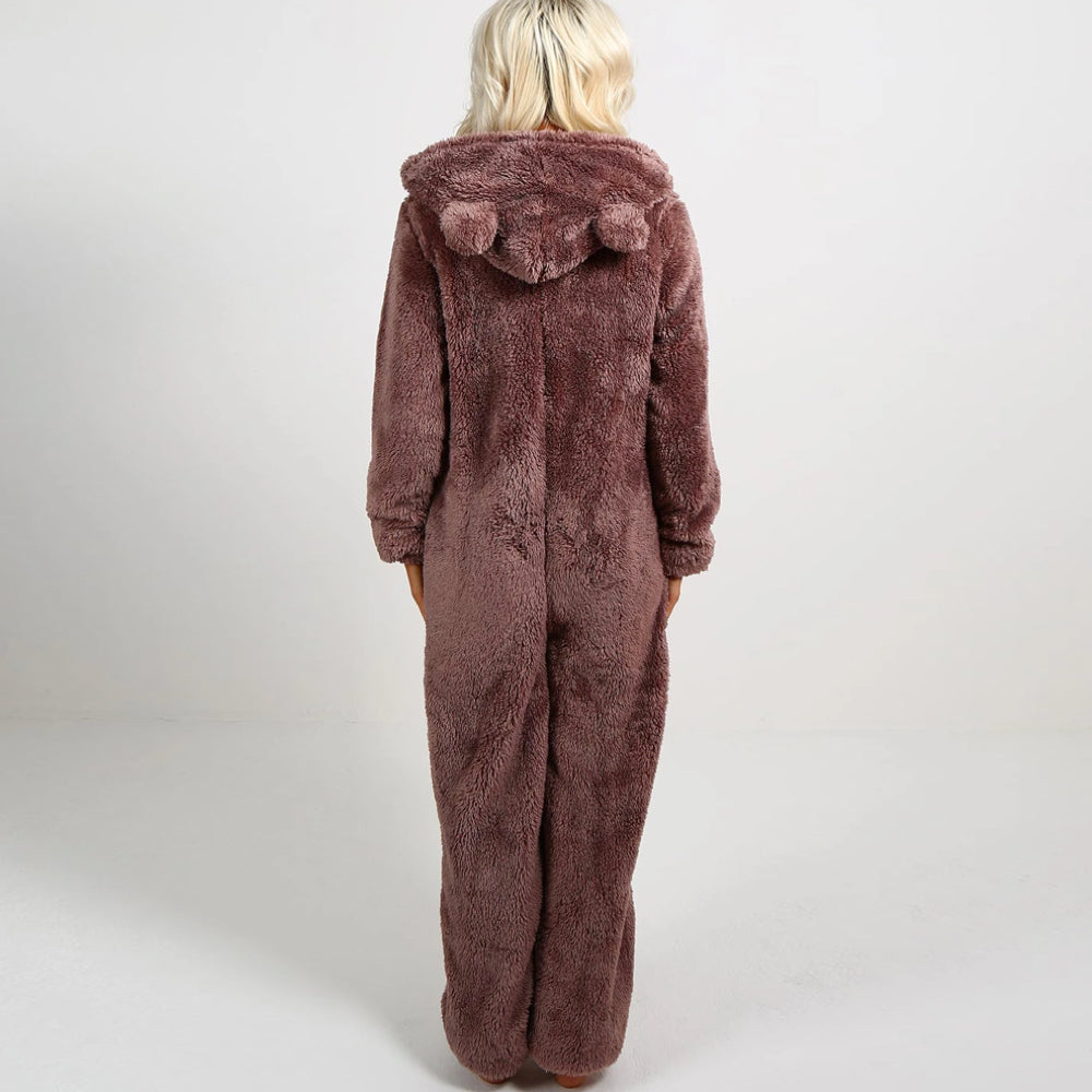 Super Soft Fleece Onesie with Bear Ears - BearHug-Pink-S-Nora Luxe