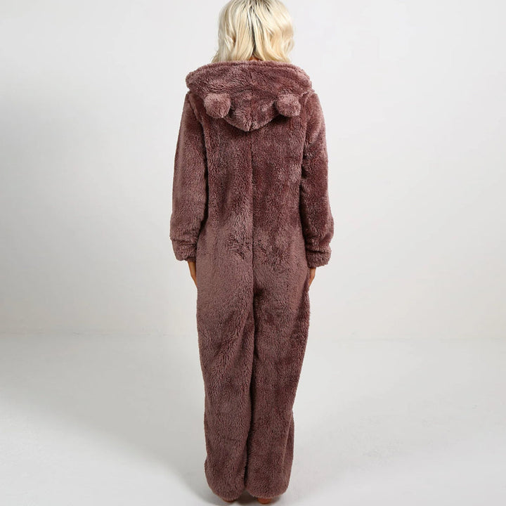 Super Soft Fleece Onesie with Bear Ears - BearHug-Pink-S-Nora Luxe