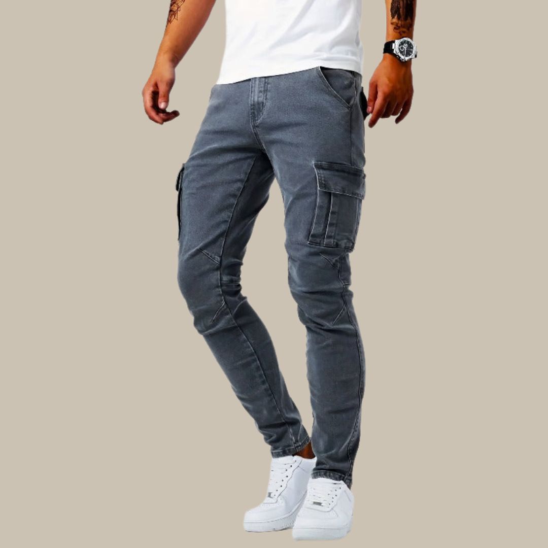 Super-Stretch Cargo Trousers | Arno Men's Cargo Jeans-Gray-S-Nora Luxe