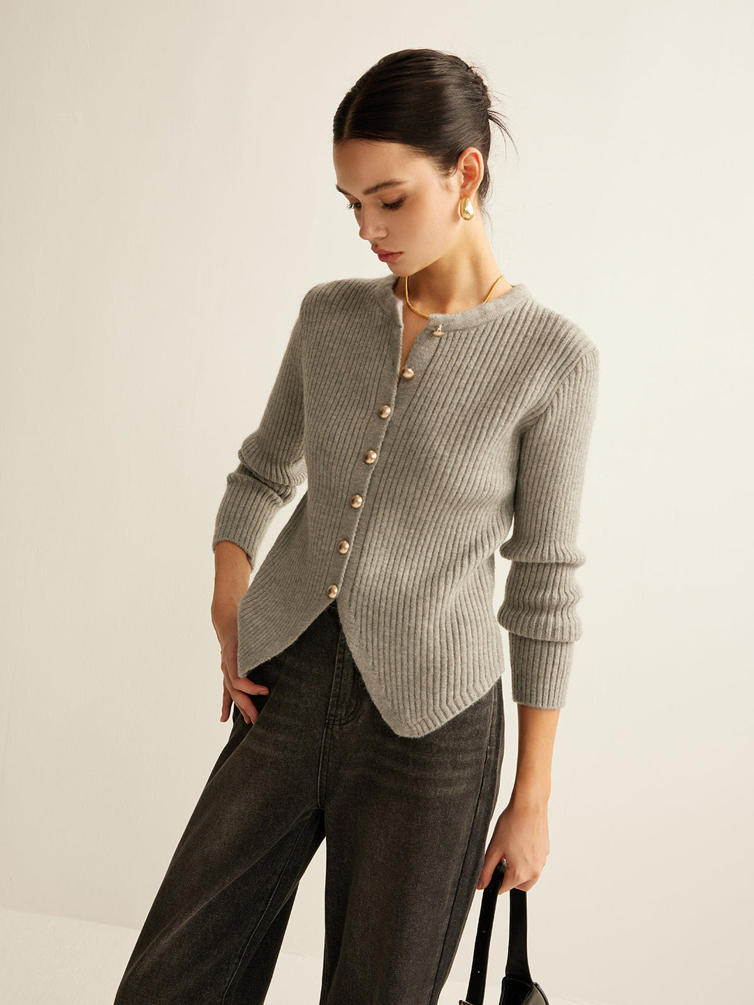 Sweater with Buttons for Women - Elise-Gray-XS-Nora Luxe