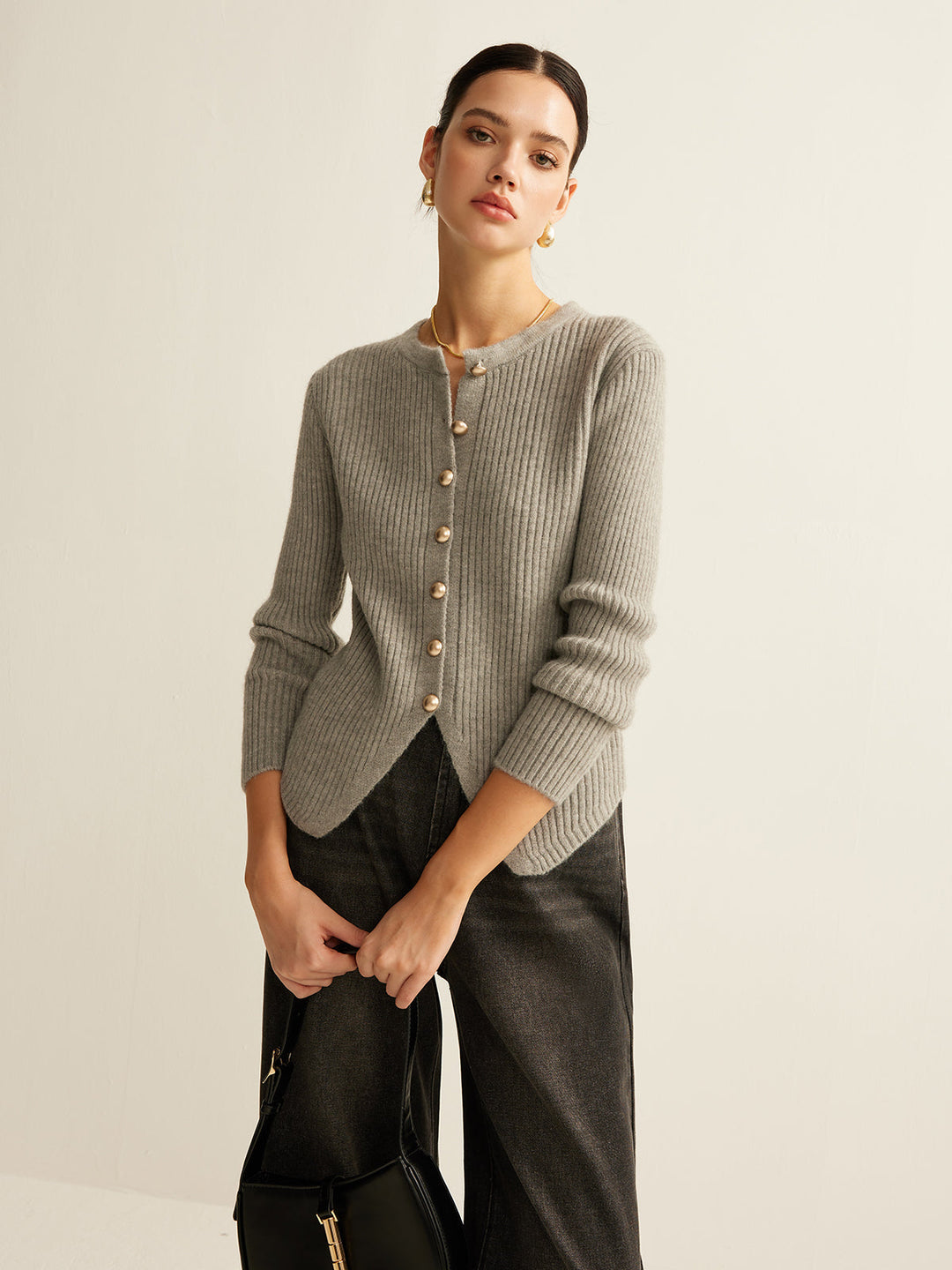 Sweater with Buttons for Women - Elise-Gray-XS-Nora Luxe