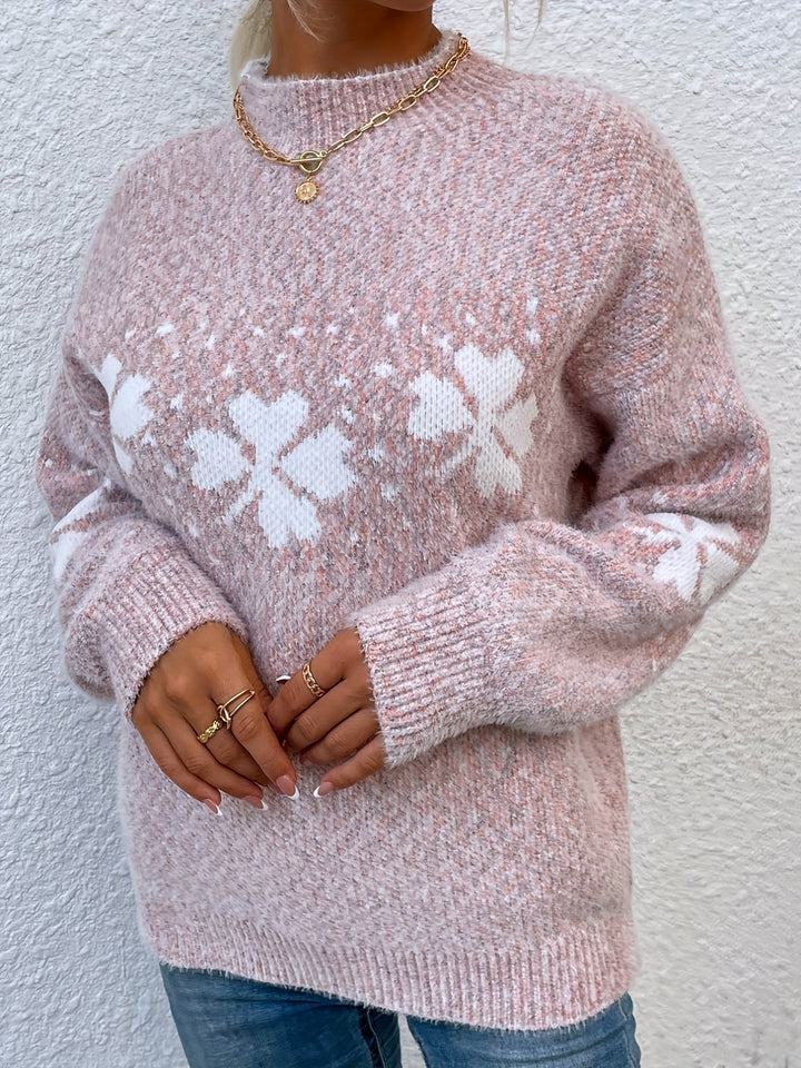 Sweater with Four-leaf Clover Pattern - Maeve-Pink-S-Nora Luxe