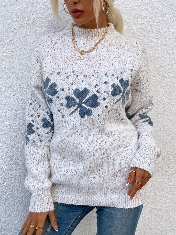 Sweater with Four-leaf Clover Pattern - Maeve-Pink-S-Nora Luxe