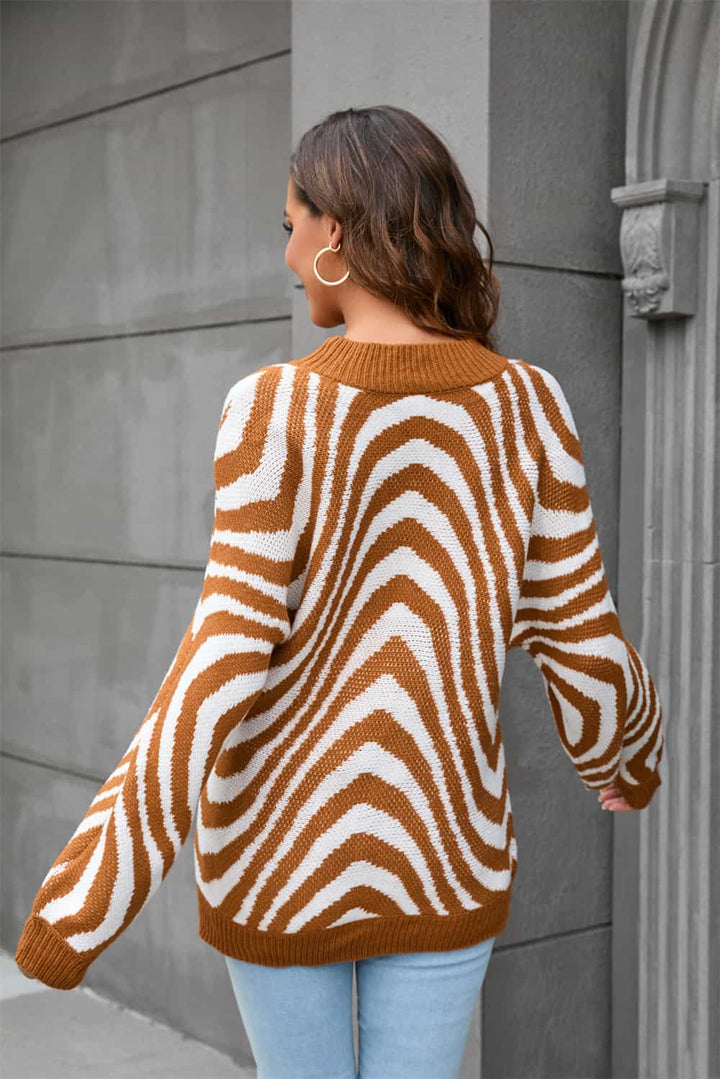 Sweater with Round Neck and Print - Azure-Light gray-S-Nora Luxe