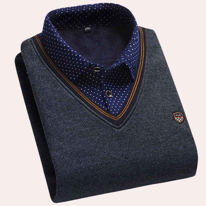 Sweater with Shirt Collar for Men - Victor-Dark gray-M-Nora Luxe