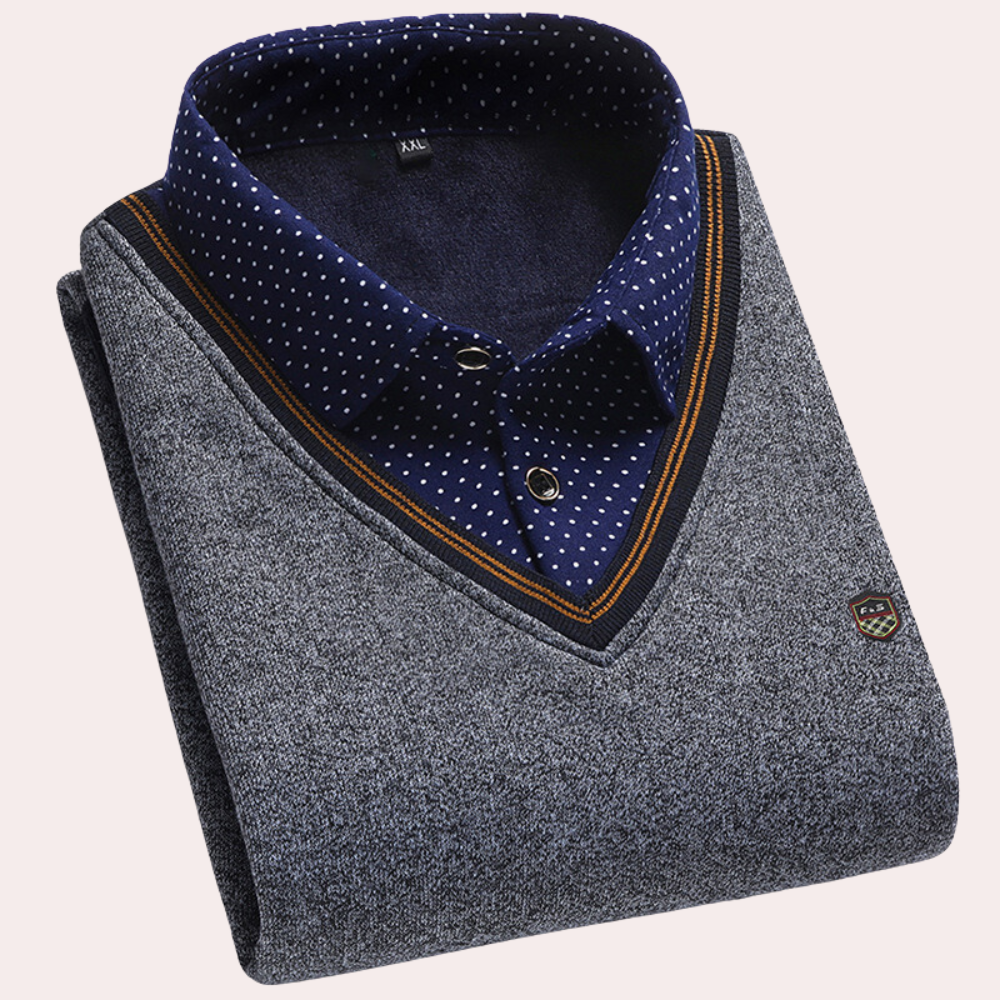 Sweater with Shirt Collar for Men - Victor-Gray-M-Nora Luxe