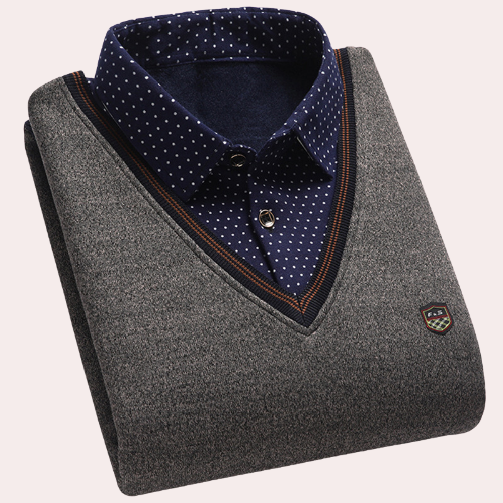 Sweater with Shirt Collar for Men - Victor-Khaki-M-Nora Luxe