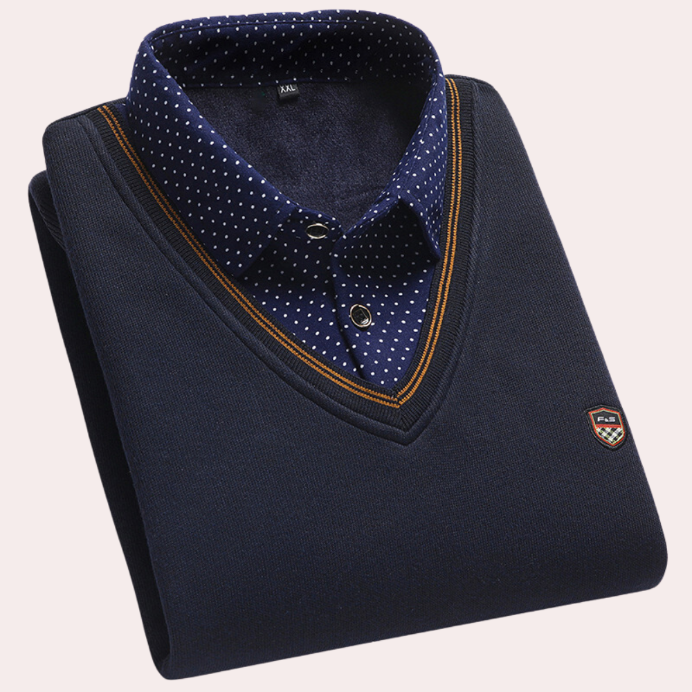 Sweater with Shirt Collar for Men - Victor-Marine blue-M-Nora Luxe