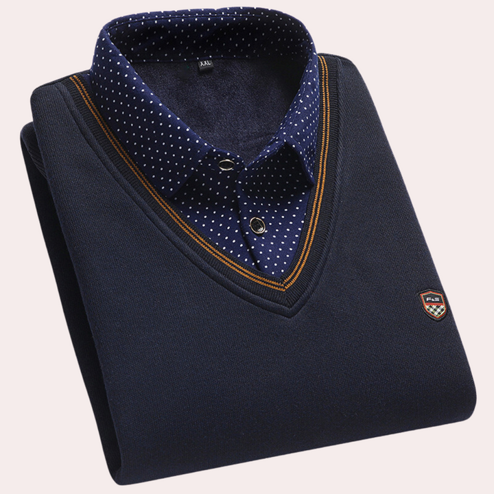 Sweater with Shirt Collar for Men - Victor-Marine blue-M-Nora Luxe