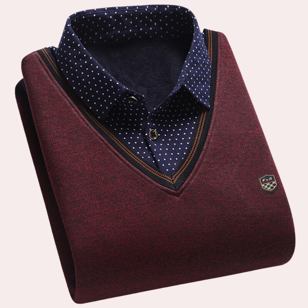 Sweater with Shirt Collar for Men - Victor-Red-M-Nora Luxe