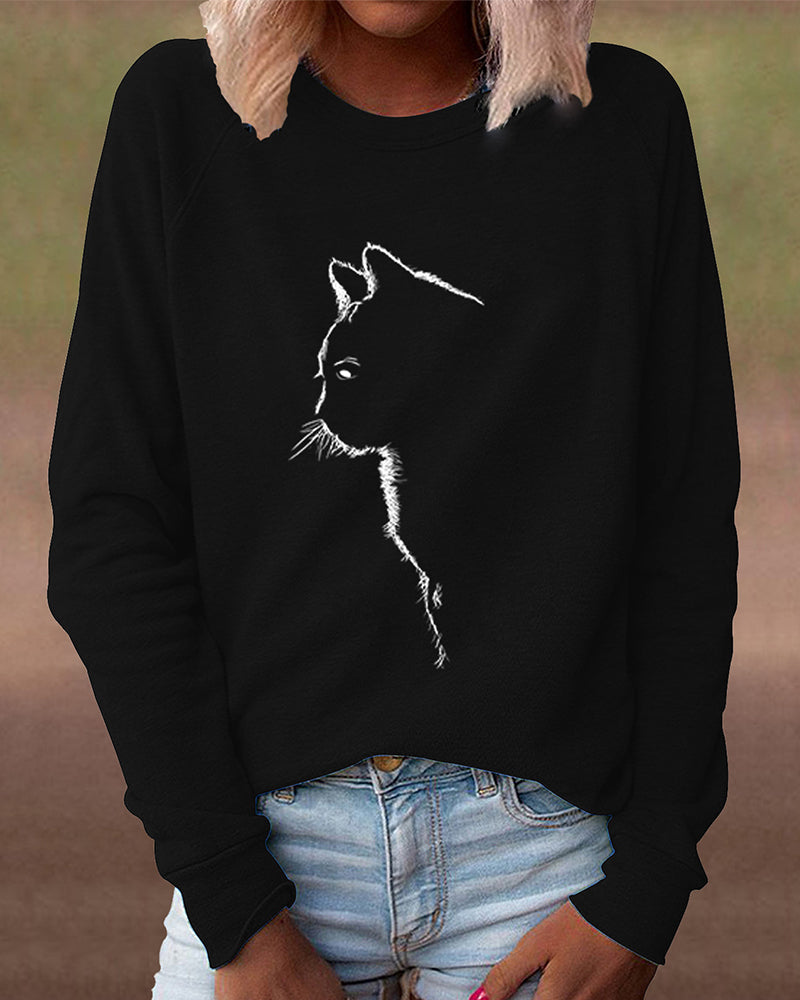 Sweatshirt with Cat Print - Paws-Black-S-Nora Luxe
