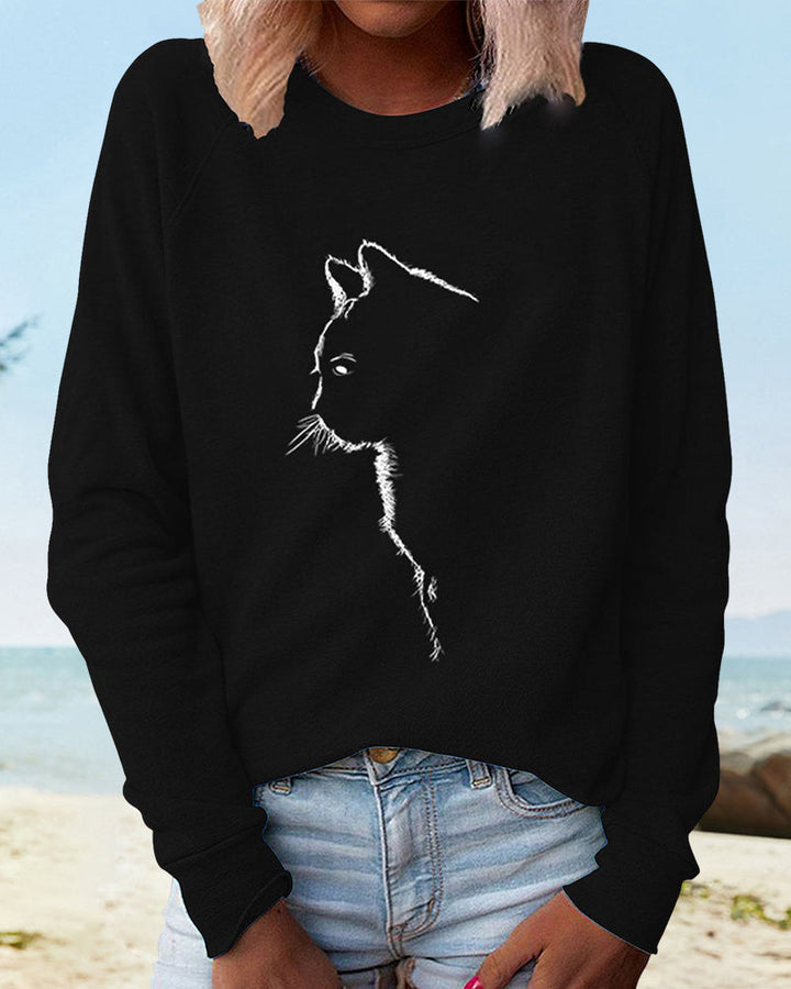 Sweatshirt with Cat Print - Paws-Black-S-Nora Luxe