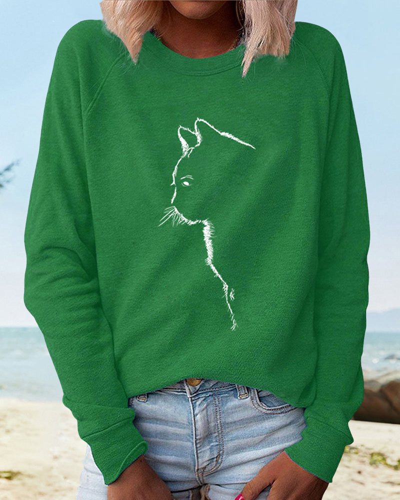Sweatshirt with Cat Print - Paws-Green-S-Nora Luxe