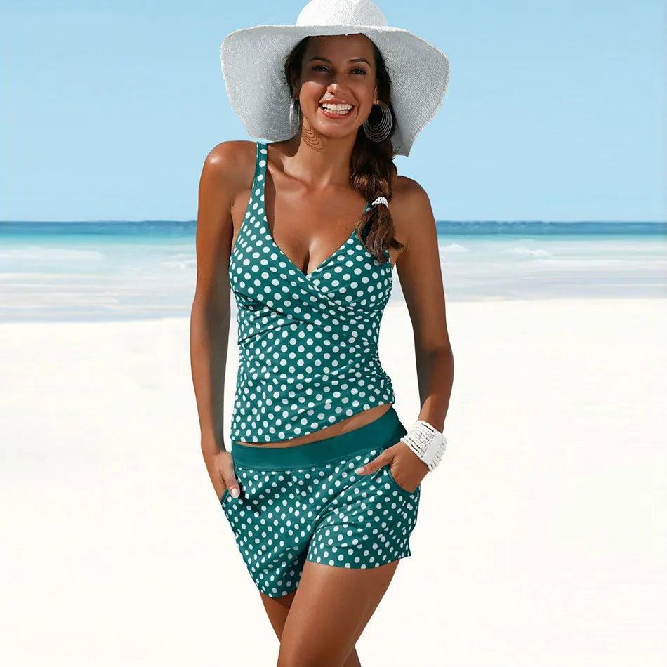 Tankini set with polka dot print – Mireille-Green-S-State of Style
