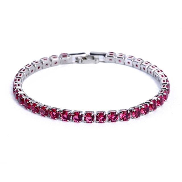 Tennis Necklace and Bracelet Set | Elegant Women's Jewellery-Silver-Red-17cm-Nora Luxe