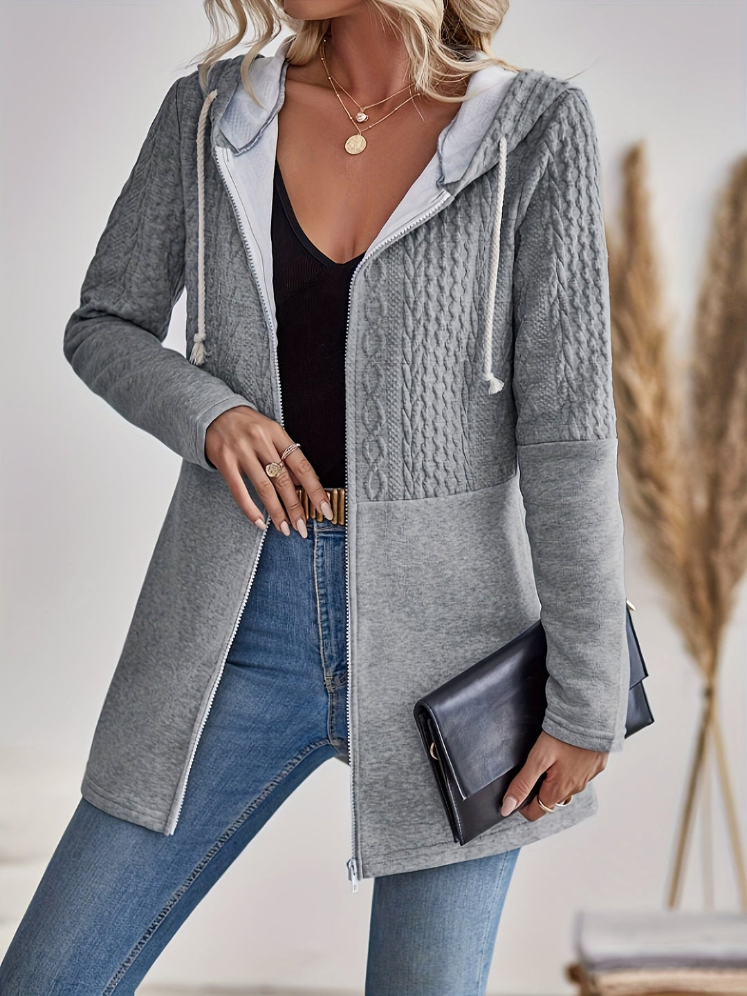 Textured Jacket with Zip and Hood - Isla-S-Nora Luxe