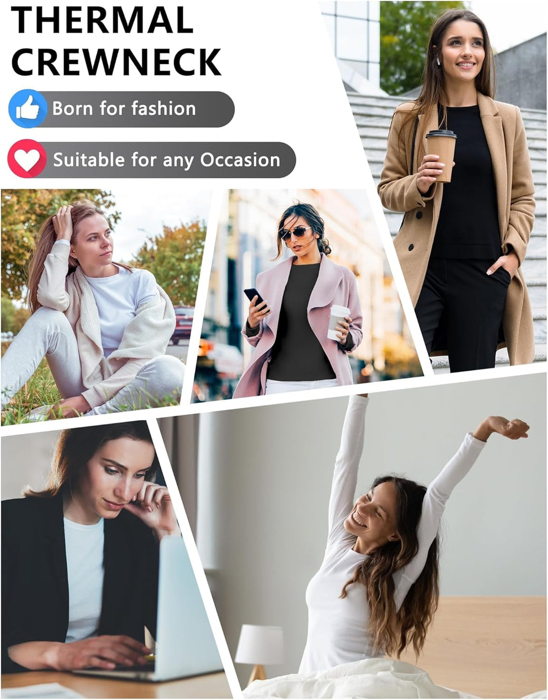 Thermal Shirts for Women - Luna (4-pack)-2 Black 1 Gray 1 White-XS-Nora Luxe