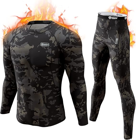 Thermal Underwear Set for Men - Thomas-Black Camouflage-XS-Nora Luxe