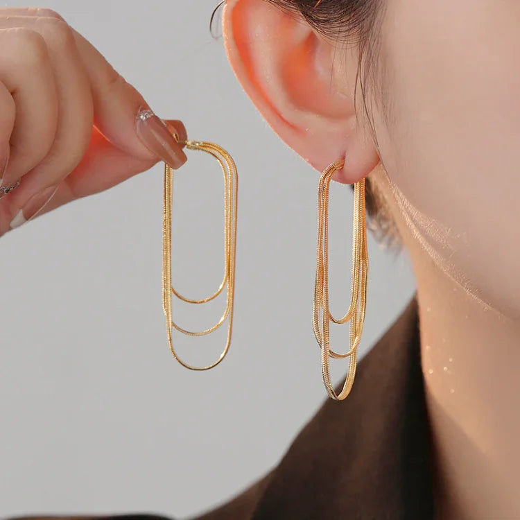 Three-Layer Chain Earrings - Aurelia-Gold-Nora Luxe