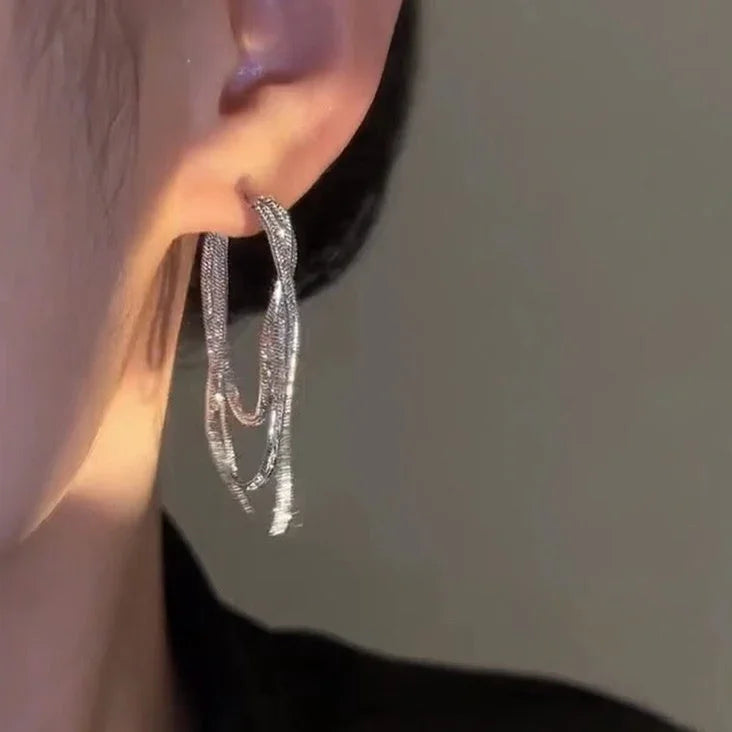 Three-Layer Chain Earrings - Aurelia-Silver-Nora Luxe