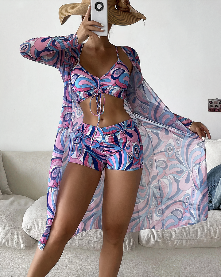 Three-Piece Bikini Set with High Waist and Cover-Up – Marisse-Pink-S-State of Style
