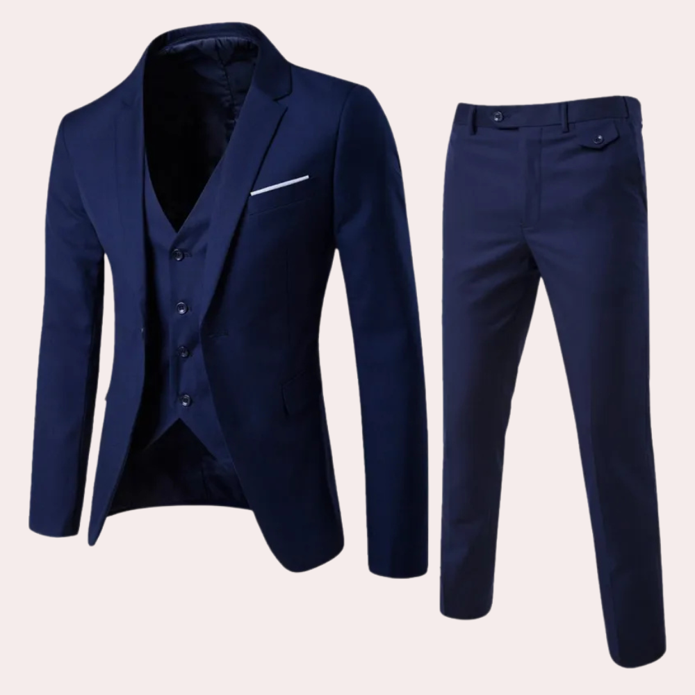 Three-Piece Formal Suit for Men - Leon-Dark blue-S-Nora Luxe