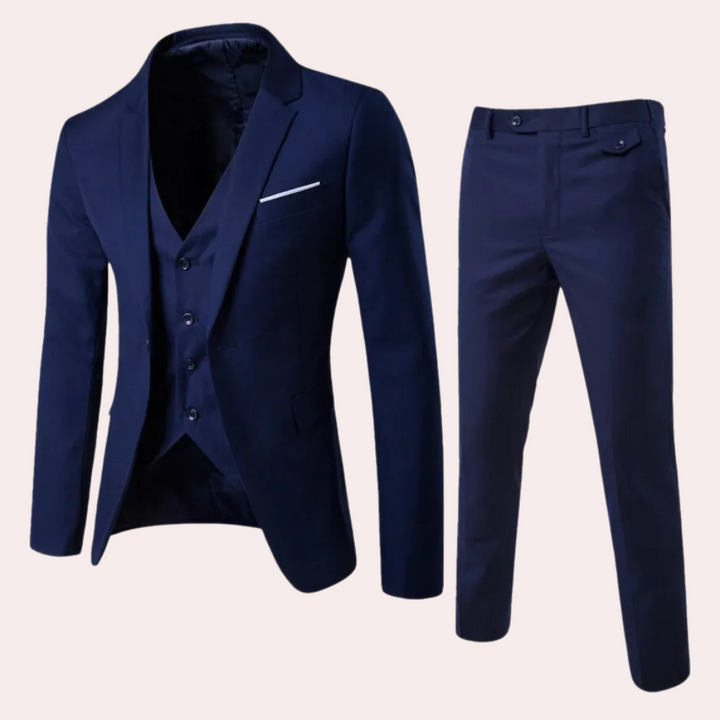 Three-Piece Formal Suit for Men - Leon-Dark blue-S-Nora Luxe