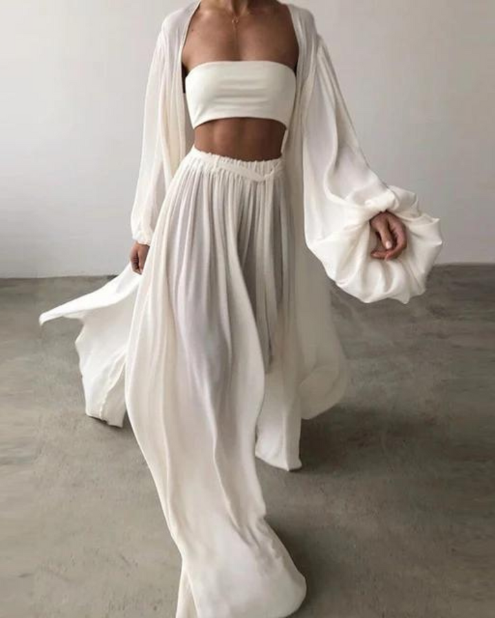 Three-piece summer outfit cotton ladies – Marla-White-S-Nora Luxe