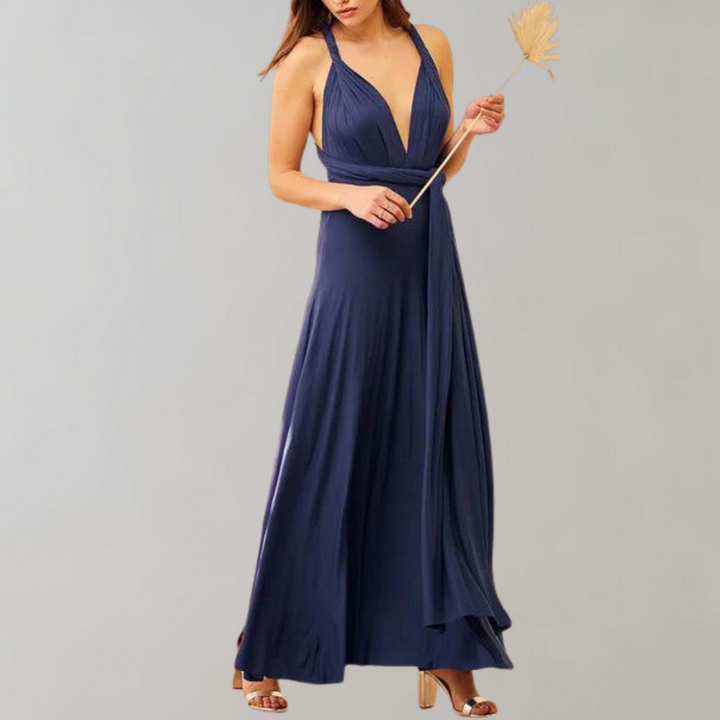 Tia - Elegant Wrap Dress for Women-Marine blue-S-Nora Luxe