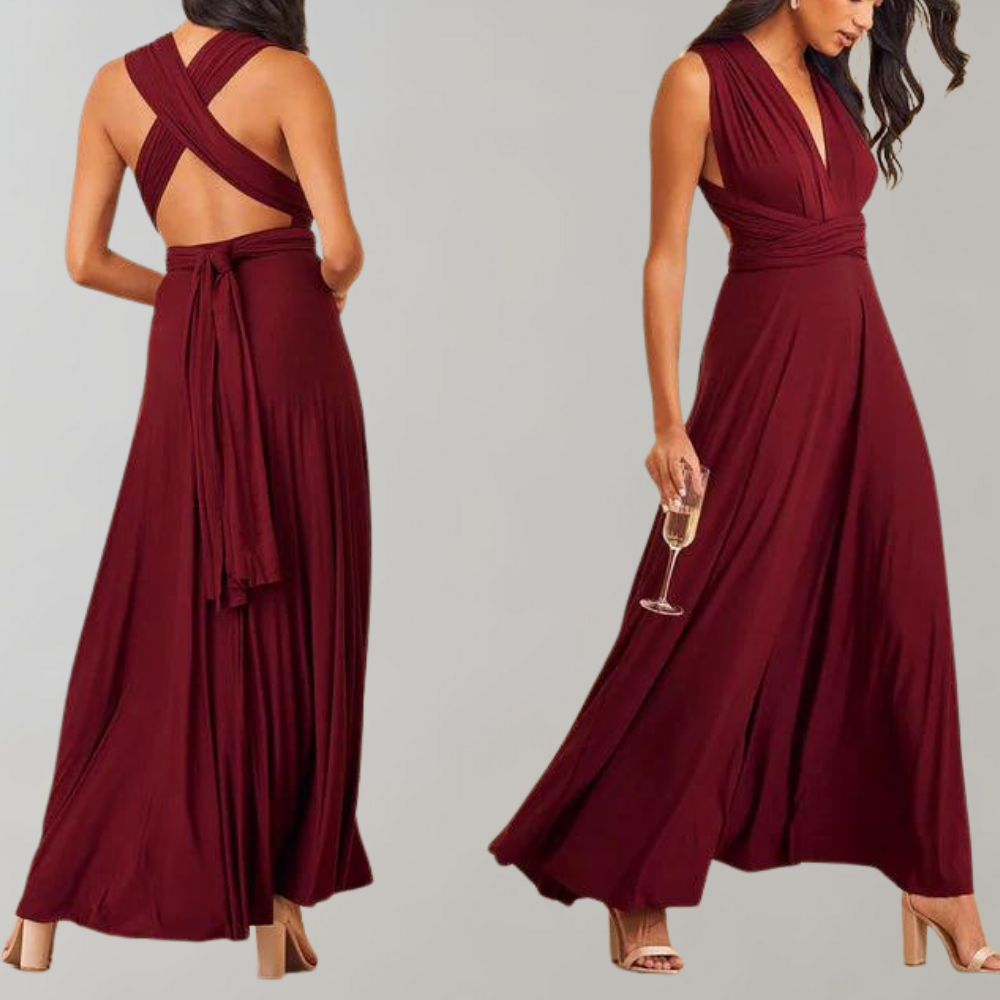 Tia - Elegant Wrap Dress for Women-Wine red-S-Nora Luxe