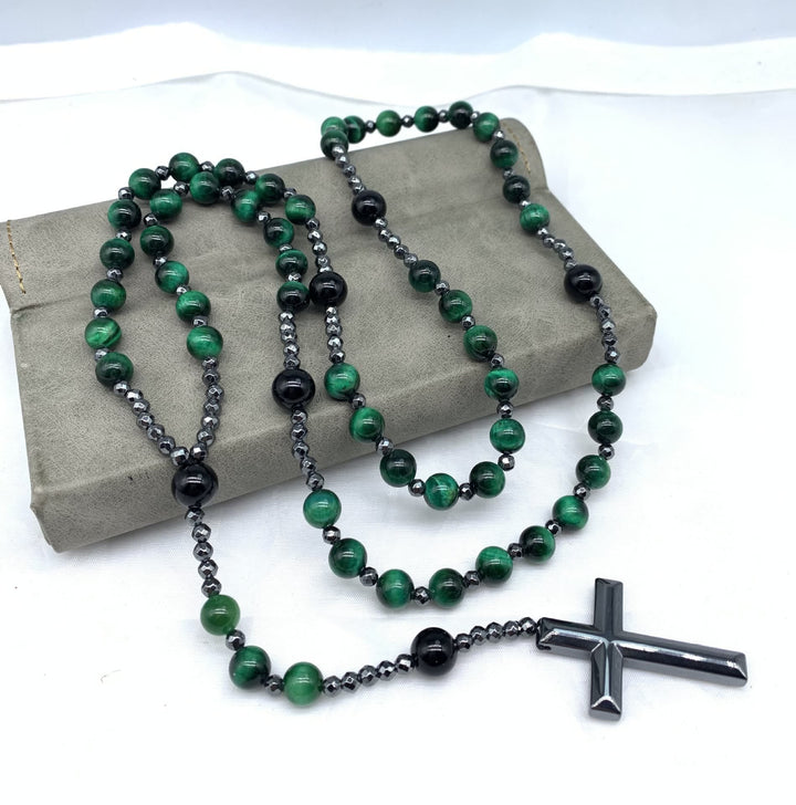 Tiger Eye and Lapis Lazuli Cross Rosary Necklace for Men - Orion-Tiger's eye-Nora Luxe
