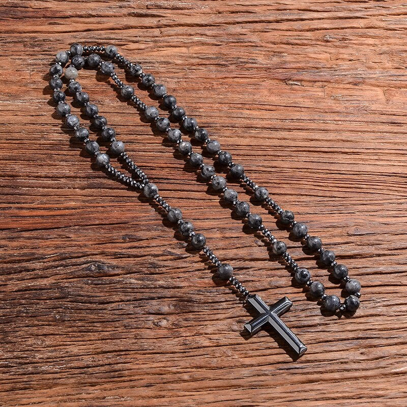 Tiger Eye and Lapis Lazuli Cross Rosary Necklace for Men - Orion-Tiger's eye-Nora Luxe