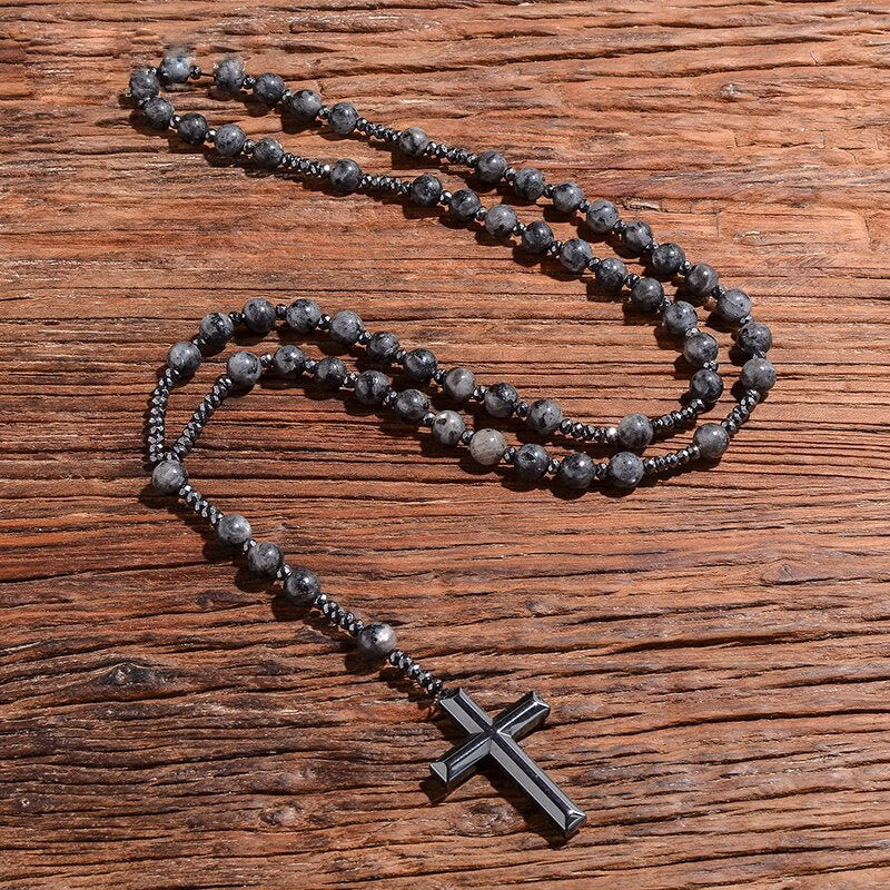 Tiger Eye and Lapis Lazuli Cross Rosary Necklace for Men - Orion-Tiger's eye-Nora Luxe