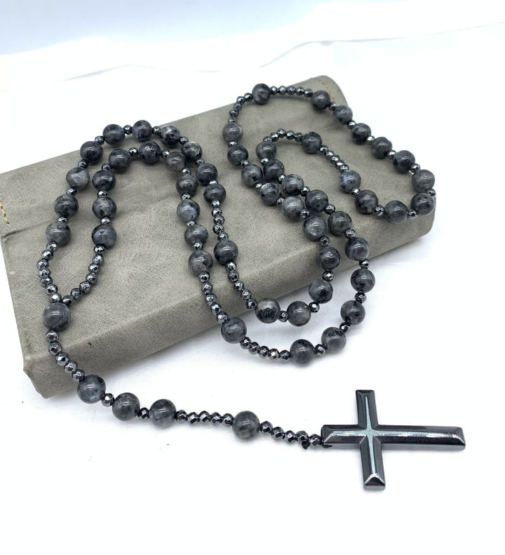 Tiger Eye and Lapis Lazuli Cross Rosary Necklace for Men - Orion-Tiger's eye-Nora Luxe