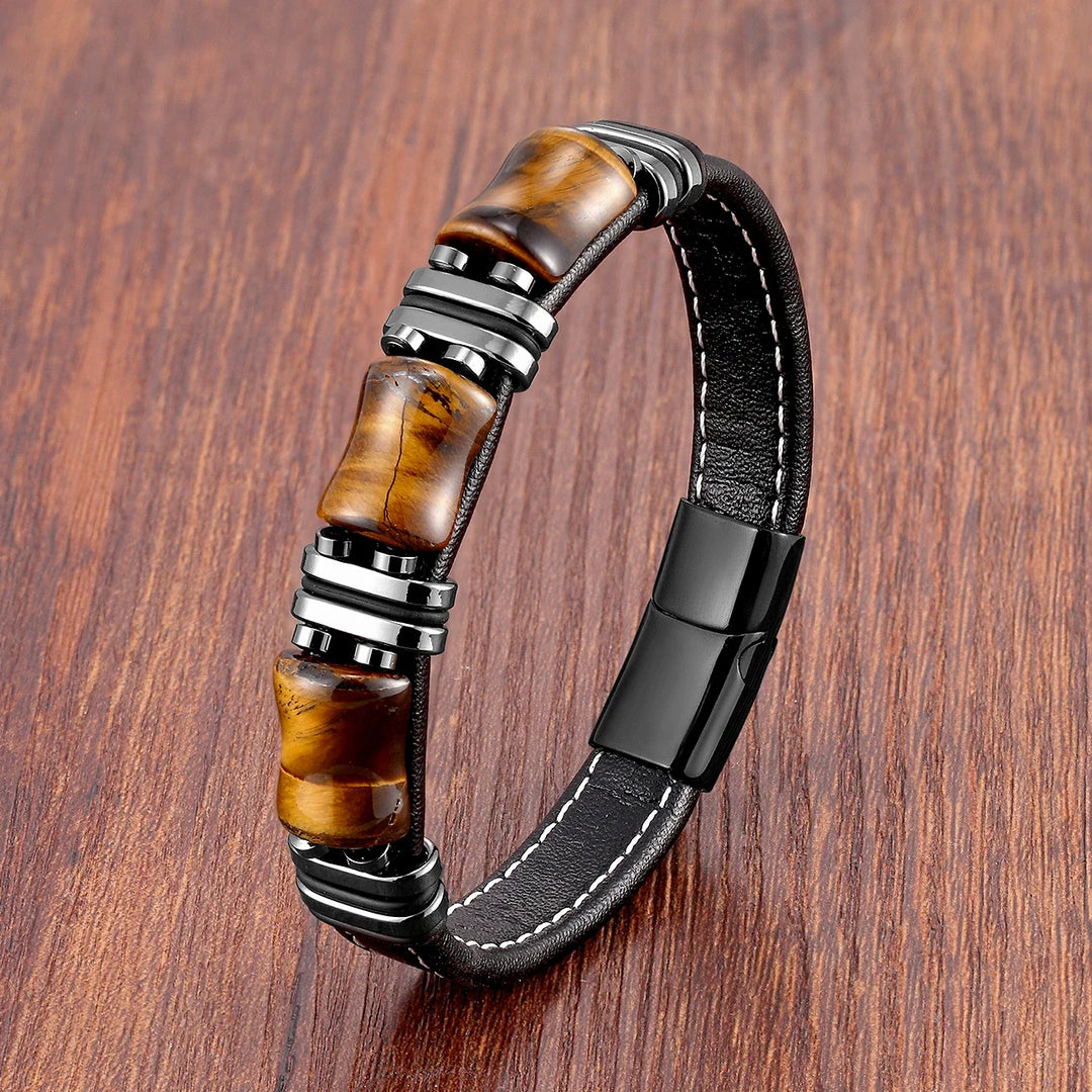 Tiger's Eye Natural Stone Leather Bracelet | Women's Jewellery-BLACK TIGER EYE-19CM-Nora Luxe