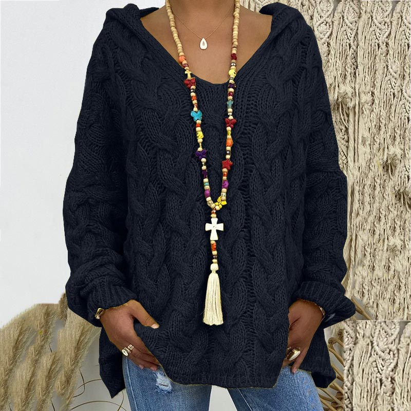 Timeless Cable Knit Sweater for Women - Maelle-Black-S-Nora Luxe