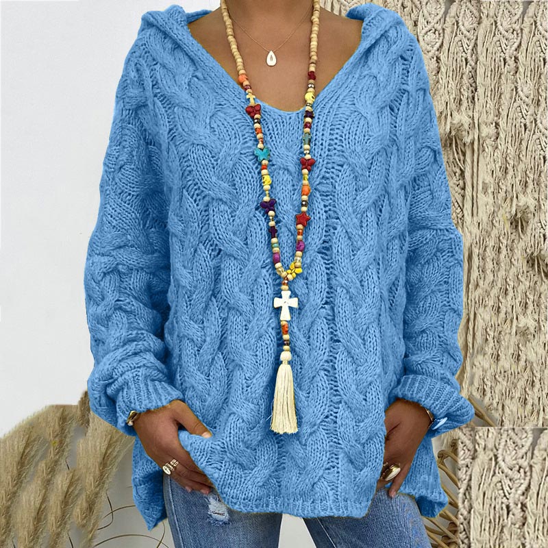Timeless Cable Knit Sweater for Women - Maelle-Blue-S-Nora Luxe