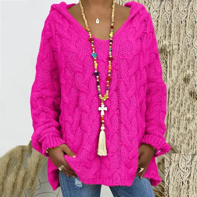 Timeless Cable Knit Sweater for Women - Maelle-Fuchsia-S-Nora Luxe