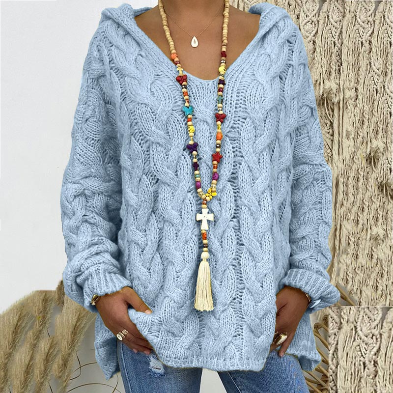Timeless Cable Knit Sweater for Women - Maelle-Light blue-S-Nora Luxe