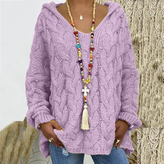 Timeless Cable Knit Sweater for Women - Maelle-Purple-S-Nora Luxe