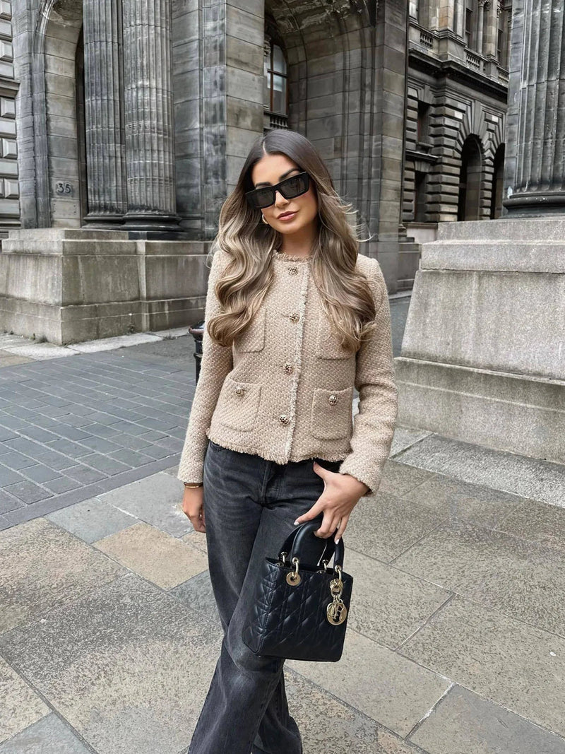 Timeless Chic Tweed Jacket with Gold Buttons - Anna-XS-Nora Luxe