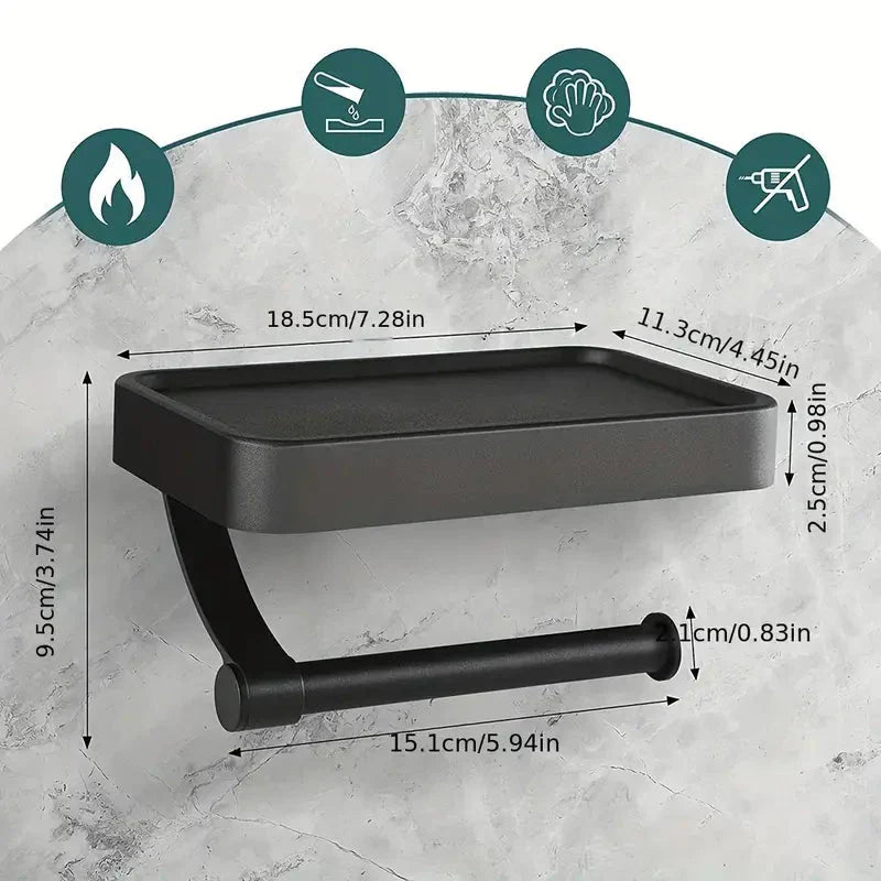Toilet roll holder with shelf - Stalux-Black-Nora Luxe