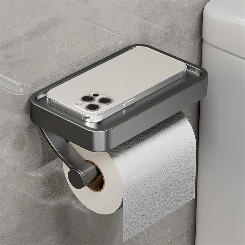 Toilet roll holder with shelf - Stalux-Black-Nora Luxe