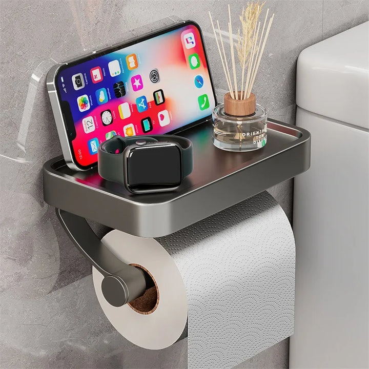 Toilet roll holder with shelf - Stalux-Black-Nora Luxe