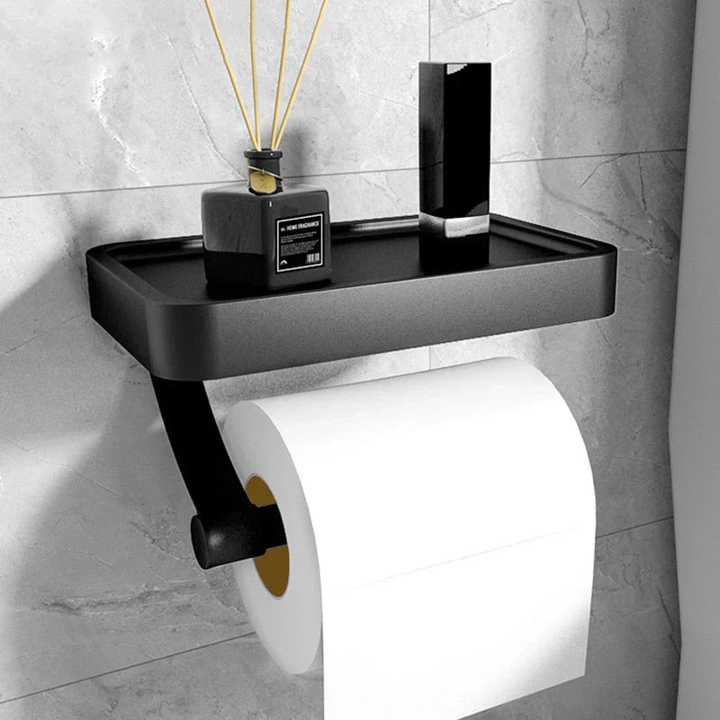 Toilet roll holder with shelf - Stalux-Black-Nora Luxe