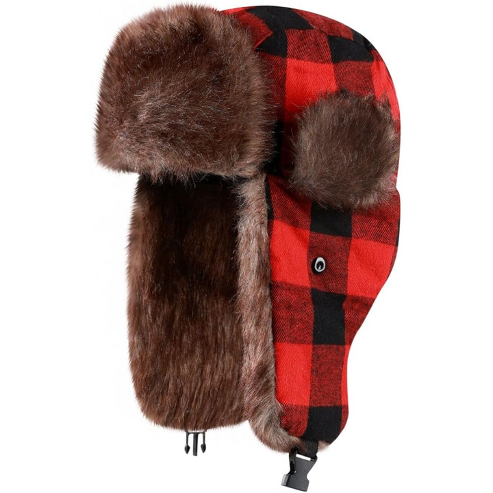 Trapper Winter Hat with Fur Lining - Sasha-Checkered Red-Nora Luxe