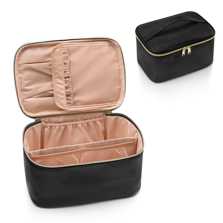 Travel-friendly Make-up Organizer with Dividers-Black-Nora Luxe